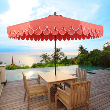 Tracy 9 ft. Classic MidCentury Scalloped Fringe Market Patio Umbrella
